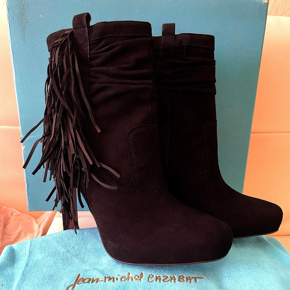 JEAN-MICHEL CAZABAT Suede Fringe Trim Accent Booties (EU 37)